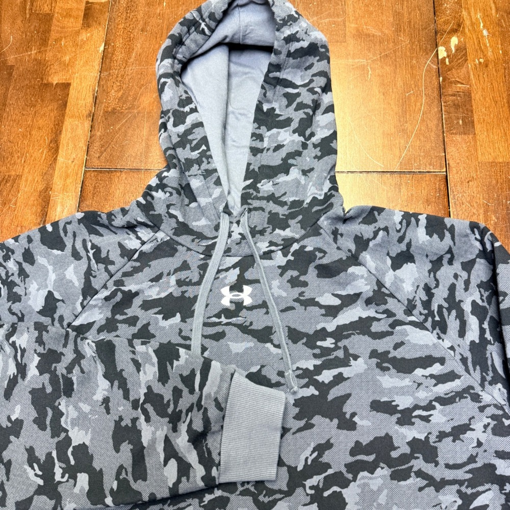 Under Armour Rival Fleece Hoodie Mens 2XL Grey Camo Pullover Sweatshirt